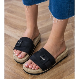 Flip Black -Flops en la plataforma con una hebilla decorativa negro 4