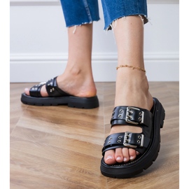 Chanclas negras planas con abrazaderas en rayas negro 3