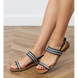 Sandalias planas negras con trenza y circones negro 2