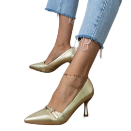 Bombas de oro para mujeres clásicas con circones dorado 1