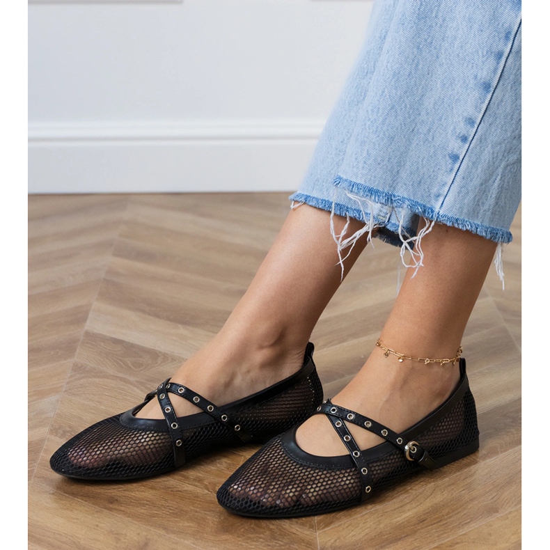 Ballerinas de malla negra con una hebilla decorativa negro 2 Ballerinas de malla negra con una hebilla decorativa negro 2