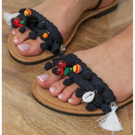 Sandalias étnicas negras con decoraciones atadas alrededor de la pierna negro 6