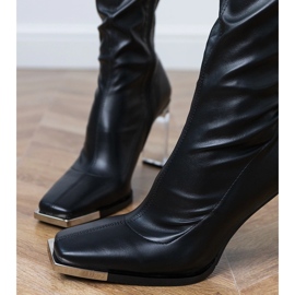 Botas negras elegantes con un tacón de cristal negro 3