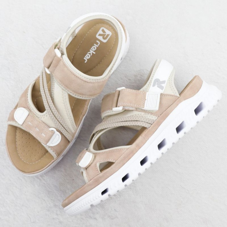 Sandalias femeninas Rieker 64064-31 beige rosado 1