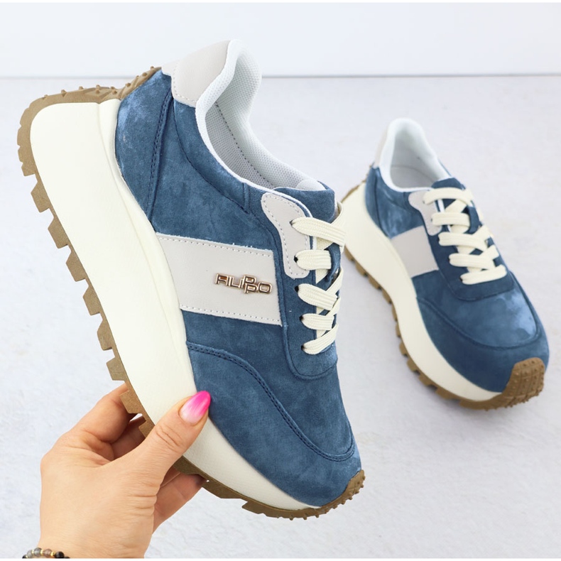 Zapatos de cuero en una plataforma gruesa azul Filippo DP6785 1