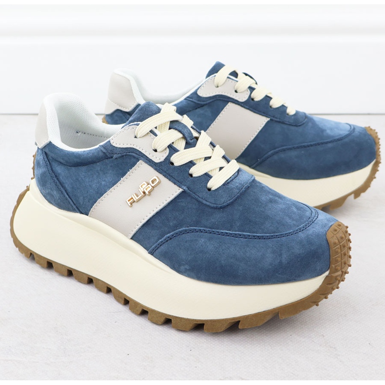 Zapatos de cuero en una plataforma gruesa azul Filippo DP6785 2