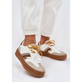 Zapatillas de deporte para mujeres en la plataforma con estampado de leopardo blanco de cordones dobles 2