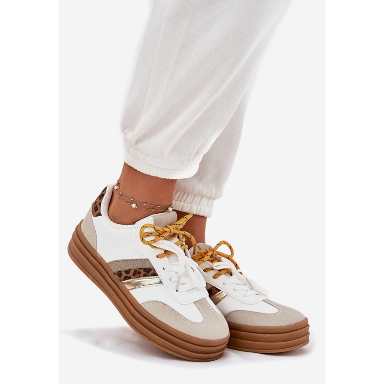 Zapatillas de deporte para mujeres en la plataforma con estampado de leopardo blanco de cordones dobles 1