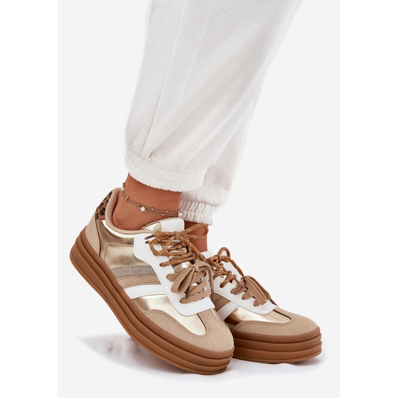 Zapatillas de deporte femeninas en la plataforma con leopardo de leopardo de cordón doble dorado 1 Zapatillas de deporte femeninas en la plataforma con leopardo de leopardo de cordón doble dorado 1