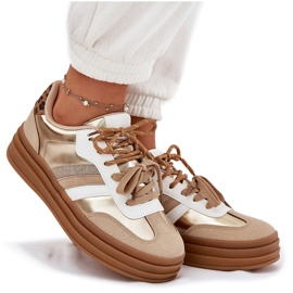 Zapatillas de deporte femeninas en la plataforma con leopardo de leopardo de cordón doble dorado 10