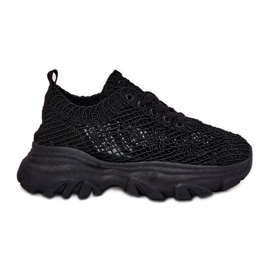 Zapatillas de deporte para mujeres con una parte superior negra de crochet negro 8