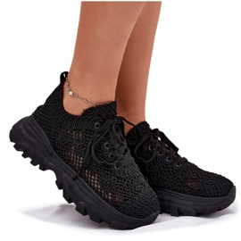 Zapatillas de deporte para mujeres con una parte superior negra de crochet negro 9