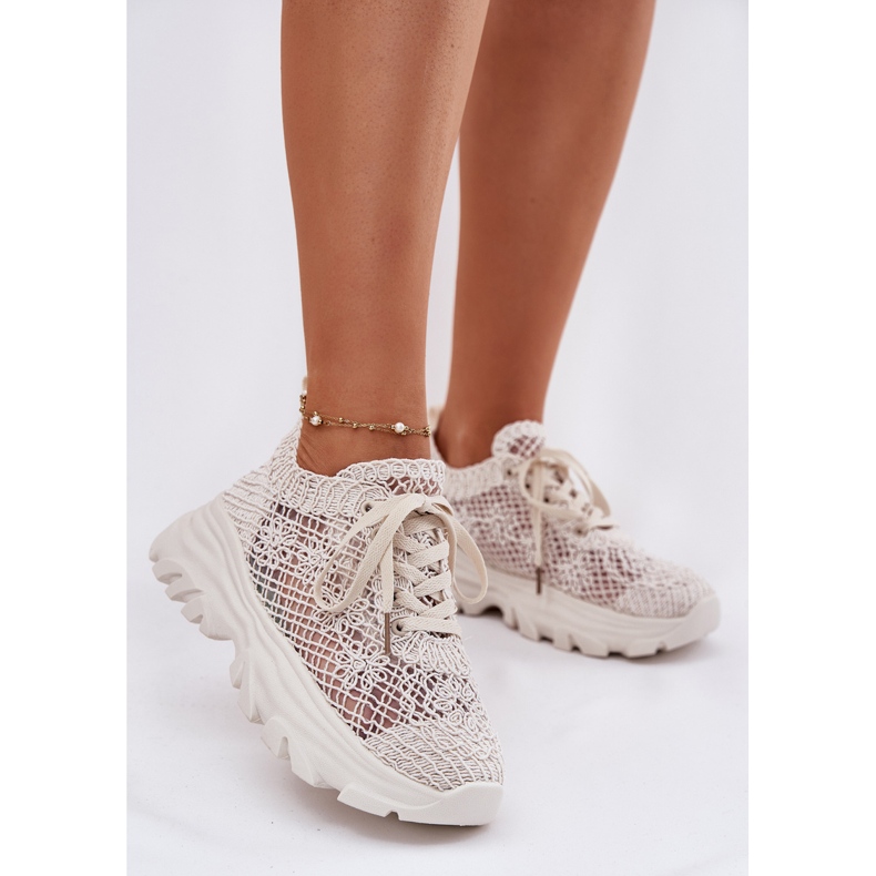 Zapatillas de deporte para mujeres con un crochet superior beige superior 2