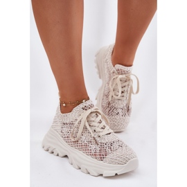 Zapatillas de deporte para mujeres con un crochet superior beige superior 5