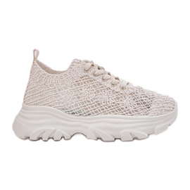 Zapatillas de deporte para mujeres con un crochet superior beige superior 8