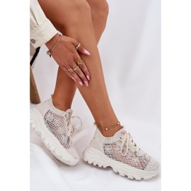 Zapatillas de deporte para mujeres con un crochet superior beige superior 9
