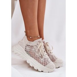 Zapatillas de deporte para mujeres con un crochet superior beige superior 10