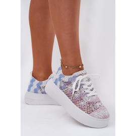Zapatillas para mujeres en la plataforma con una multicolor superior de crochet 5