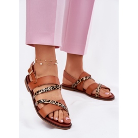 Sandalias para mujeres de lente plana con leopardo leopardos Sergio leone sk086h rayas de camello marrón 3