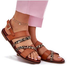 Sandalias para mujeres de lente plana con leopardo leopardos Sergio leone sk086h rayas de camello marrón 7