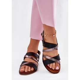 Sandalias para mujeres de ceñudo plano con Sergio Leone SK086H Stripes Negro 3