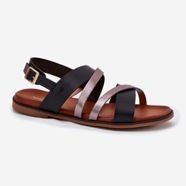 Sandalias para mujeres de ceñudo plano con Sergio Leone SK086H Stripes Negro 4