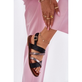 Sandalias para mujeres de ceñudo plano con Sergio Leone SK086H Stripes Negro 5