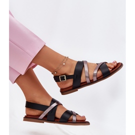 Sandalias para mujeres de ceñudo plano con Sergio Leone SK086H Stripes Negro 6