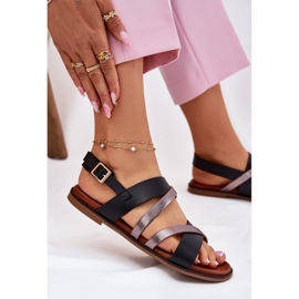 Sandalias para mujeres de ceñudo plano con Sergio Leone SK086H Stripes Negro 7