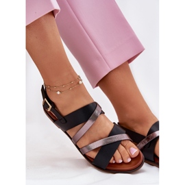 Sandalias para mujeres de ceñudo plano con Sergio Leone SK086H Stripes Negro 8