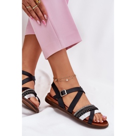 Sandalias planas para mujeres con Sergio Leone SK087H Stripes negro 7