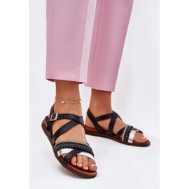 Sandalias planas para mujeres con Sergio Leone SK087H Stripes negro 2