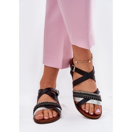 Sandalias planas para mujeres con Sergio Leone SK087H Stripes negro 3
