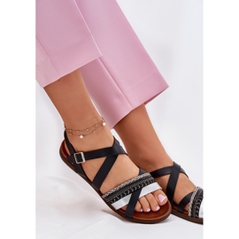 Sandalias planas para mujeres con Sergio Leone SK087H Stripes negro 6