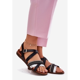 Sandalias planas para mujeres con Sergio Leone SK087H Stripes negro 1