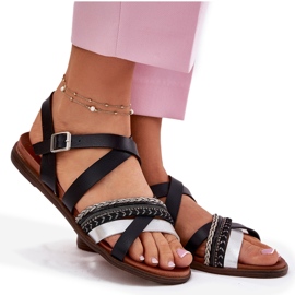 Sandalias planas para mujeres con Sergio Leone SK087H Stripes negro 8