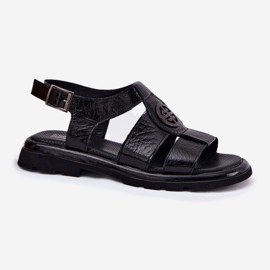 Sandalias de cuero para mujeres barnizadas con detalles decorativos Artiker 56C0691 Negro 4