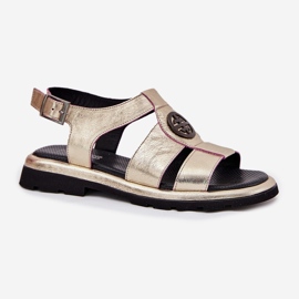 Sandalias de cuero para mujeres barnizadas con un detalle decorativo Artiker 56C0689 PLN dorado 7