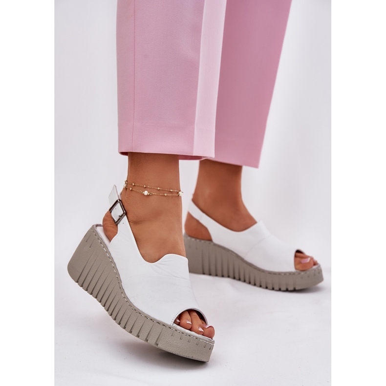 ARTIKER Sandalias para mujeres hechas de cuero natural para un artker de cuña 54C0786 White blanco 2