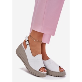 ARTIKER Sandalias para mujeres hechas de cuero natural para un artker de cuña 54C0786 White blanco 1