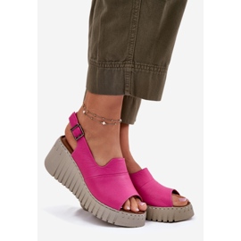 ARTIKER Sandalias para mujeres hechas de cuero natural para un artker de cuña 54C0789 FUCHSIA rosado 1