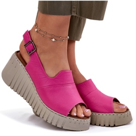 ARTIKER Sandalias para mujeres hechas de cuero natural para un artker de cuña 54C0789 FUCHSIA rosado 10
