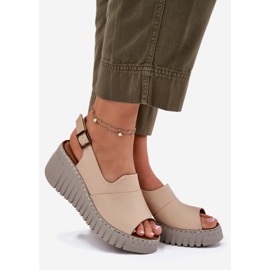 ARTIKER Sandalias para mujeres hechas de cuero natural en Wedge Artker 56C0957 beige 1
