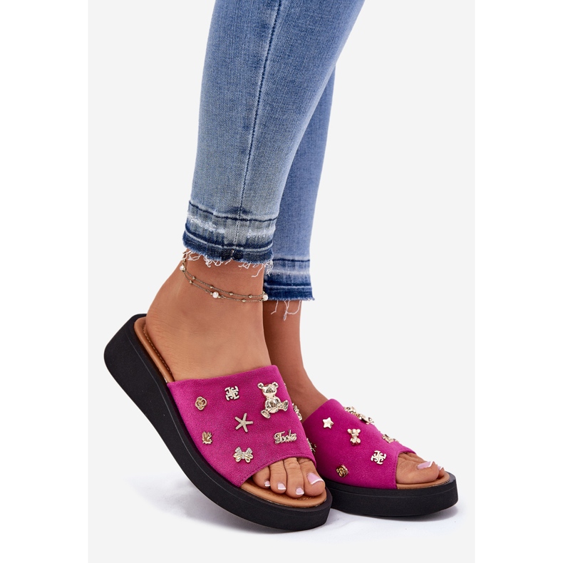 Flip fallas de gamuza para mujeres con Vinceza 66741 Fuksja rosa 1