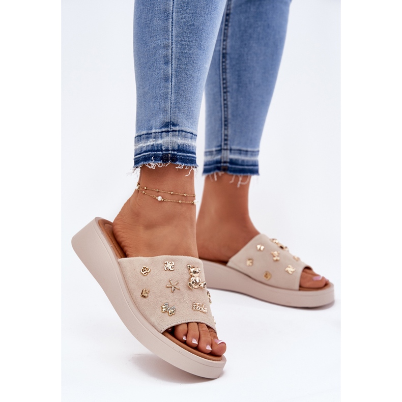 Chanclas de ante mujeres con Vinceza 66741 beige 2