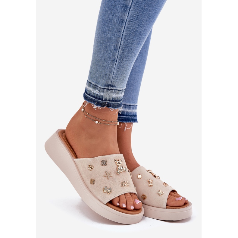 Chanclas de ante mujeres con Vinceza 66741 beige 1