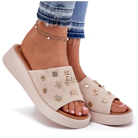 Chanclas de ante mujeres con Vinceza 66741 beige 10