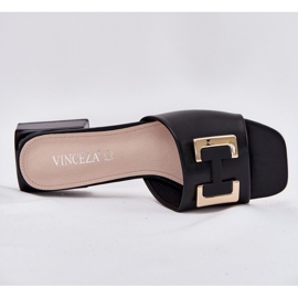 Vinceza Elegantes zapatillas para mujeres en un bloque con un detalle dorado de Vincez 62229 Negro 8
