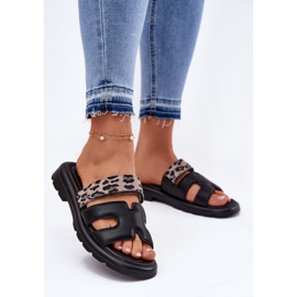 Flip de cuero para mujeres Vinceza 66769 Leopardo negra negro 2