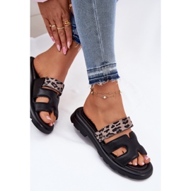Flip de cuero para mujeres Vinceza 66769 Leopardo negra negro 7
